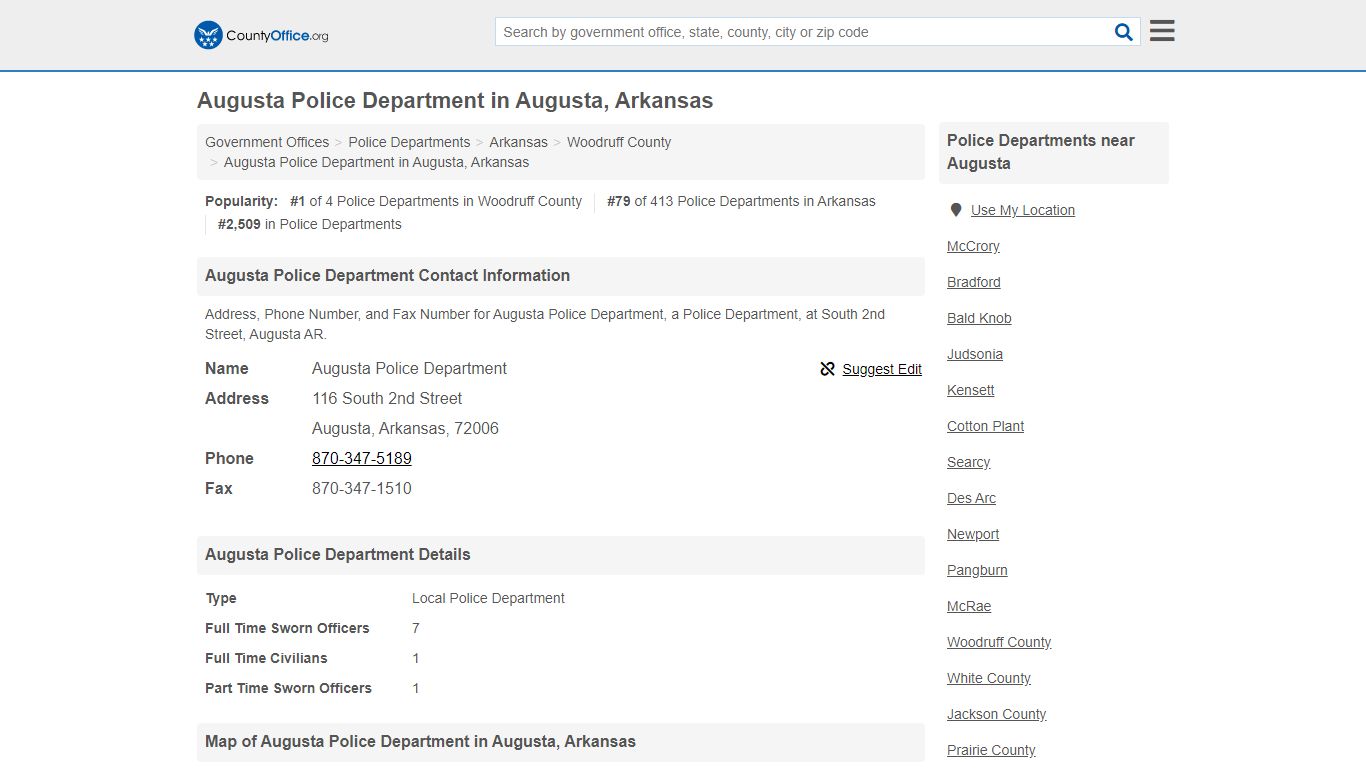 Augusta Police Department - Augusta, AR (Address, Phone, and Fax)