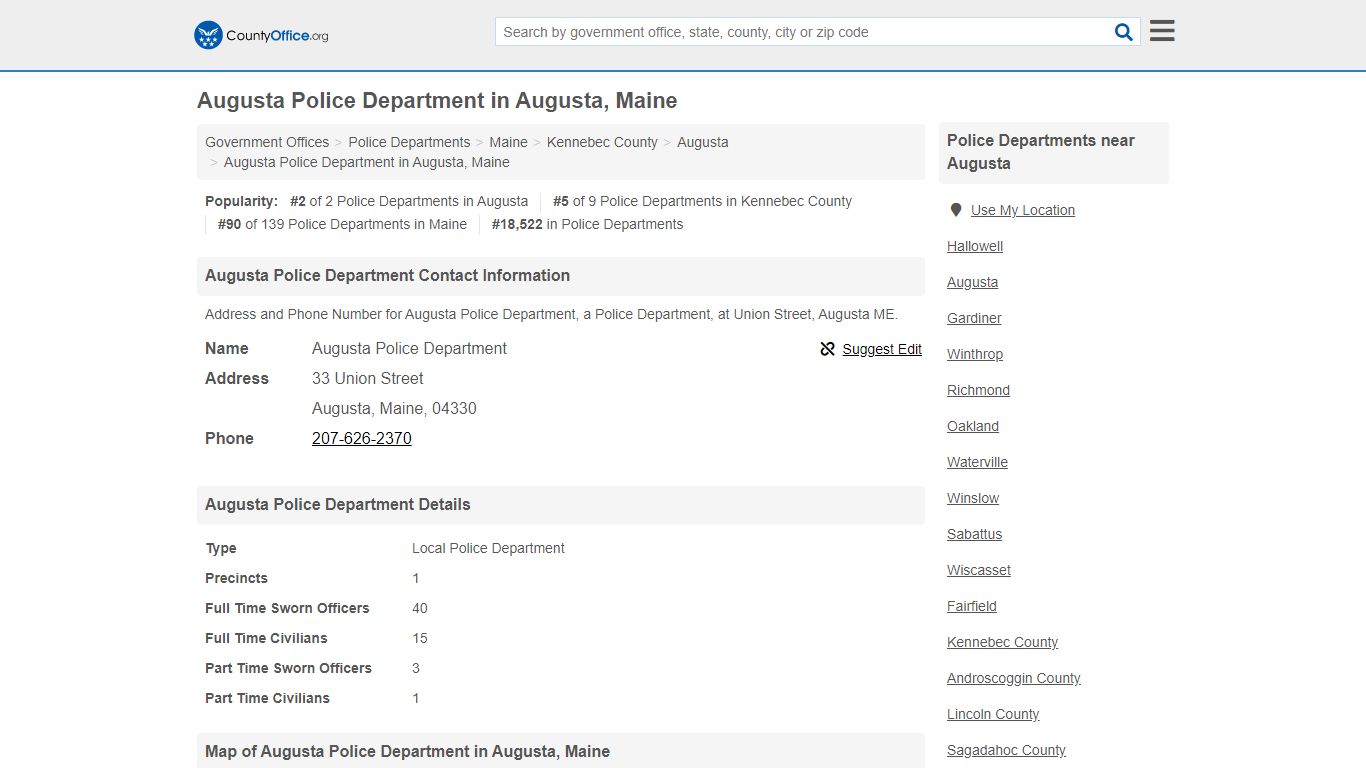 Augusta Police Department - Augusta, ME (Address and Phone)
